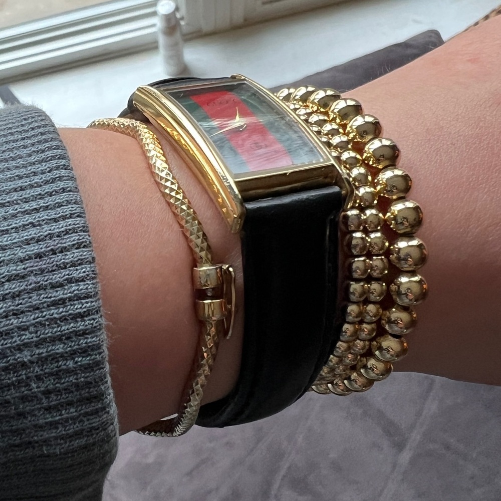 🆕 14k gold plated bracelet set stack ball stretch large big wrist water tarnish